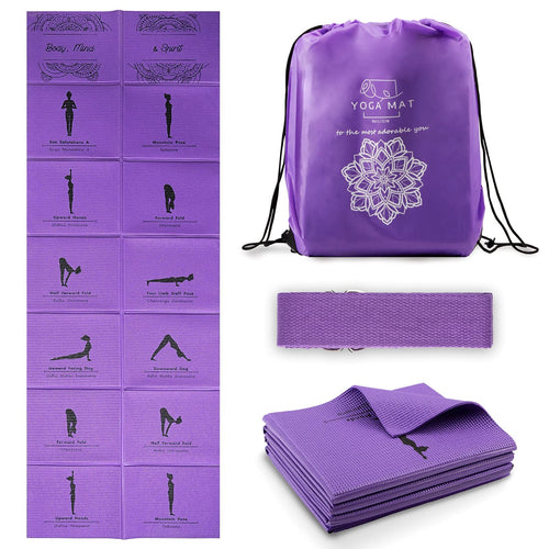 Foldable Yoga Mat with Strap (68"L x 24"W, 5mm)