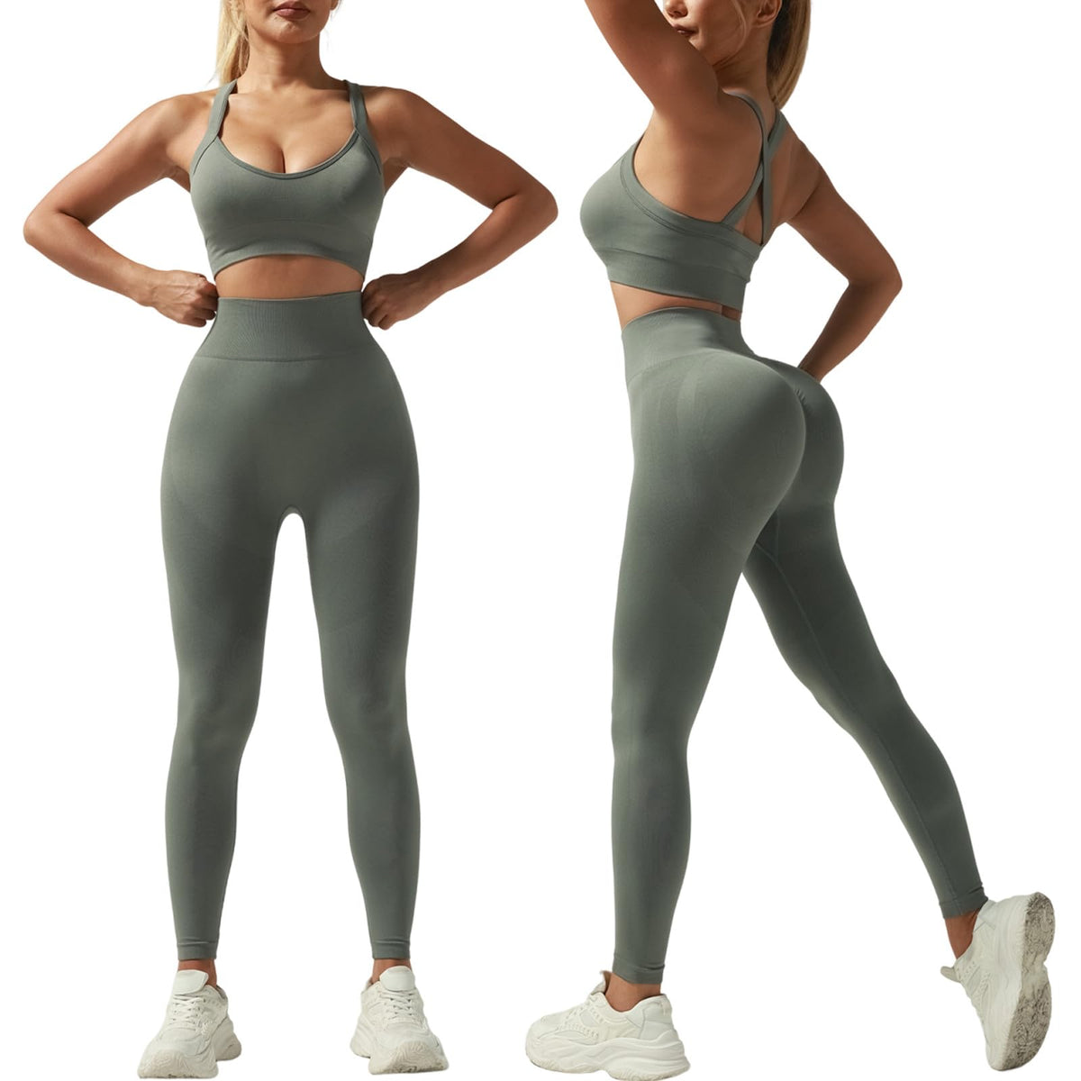 Aliaglo Ribbed Seamless Workout Set (Grey, Small)