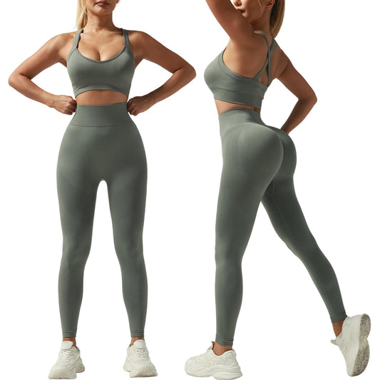 Aliaglo Ribbed Seamless Workout Set (Grey, Small)