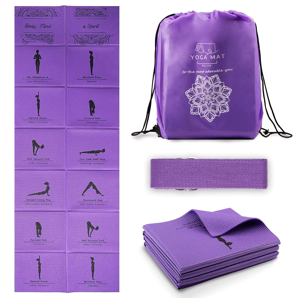 Foldable Yoga Mat with Strap (68"L x 24"W, 5mm)